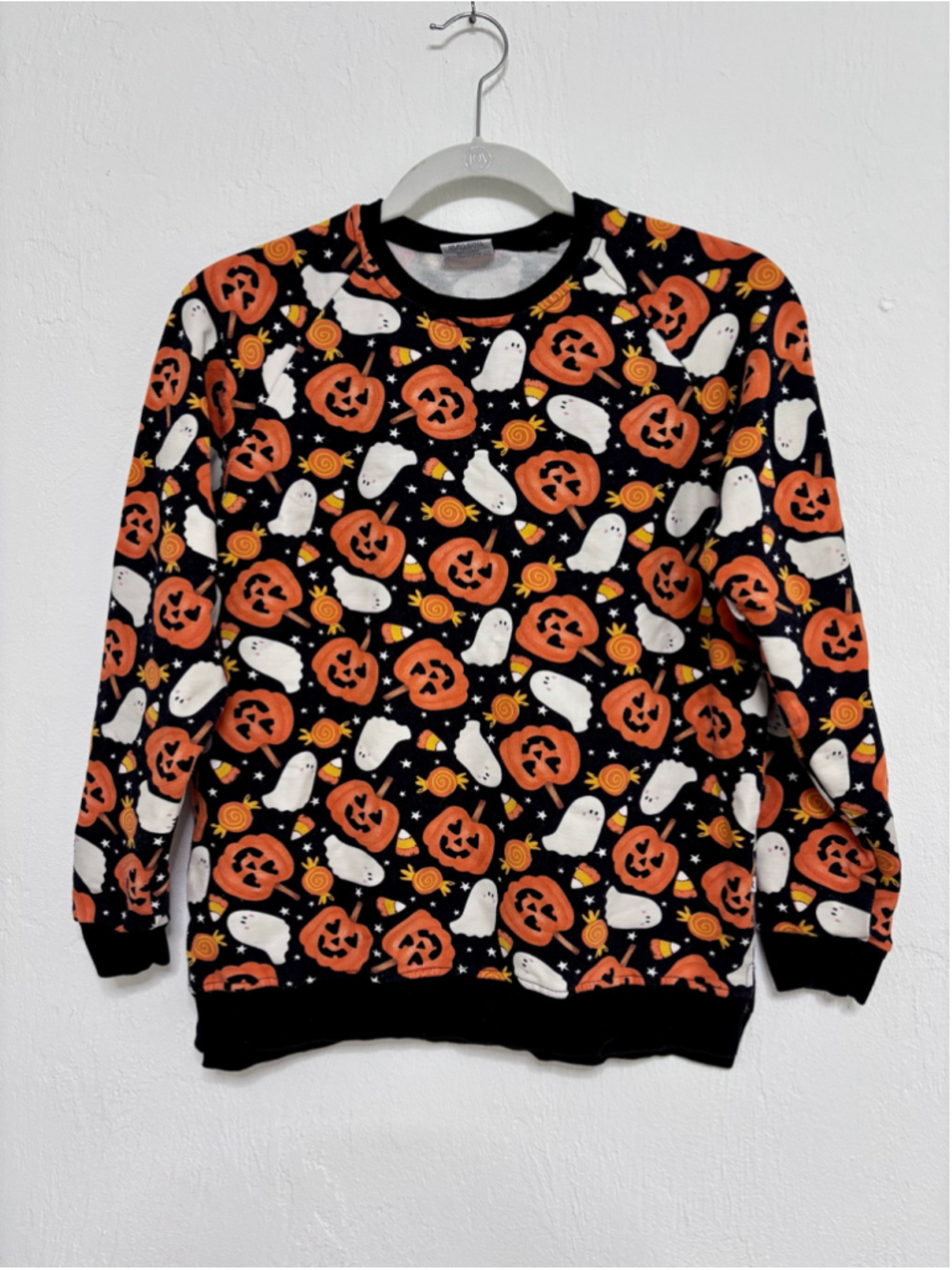 Kid’s Bums & Roses Halloween Sweatshirt Size 12 Black Orange Bamboo Cotton
